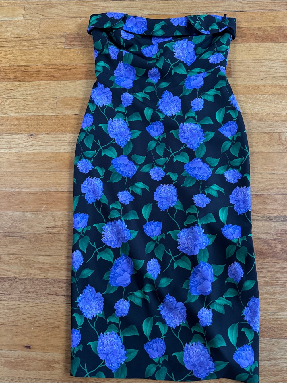 Sachin + Babi Strapless Black Dress with Blue and Green Floral Print